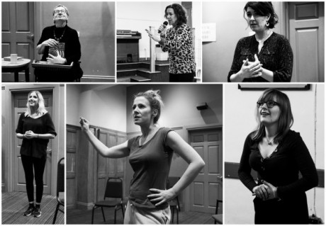 Collage of cast in rehearsals